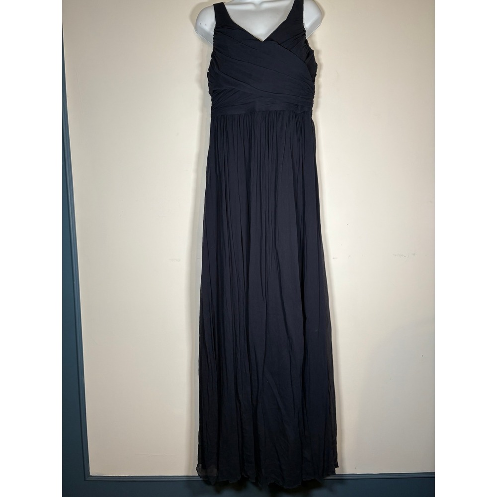 J.Crew Maxi Dress Navy Blue Ruched Crisscross V-Neck Gown Formal Wedding 14